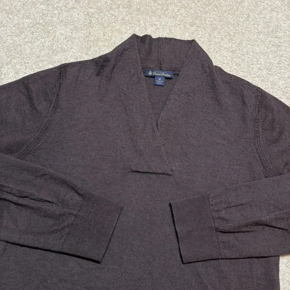 Brooks Brothers Sweater Womens Medium Brown Cotton Cashmere Shawl Collar - Picture 2 of 10